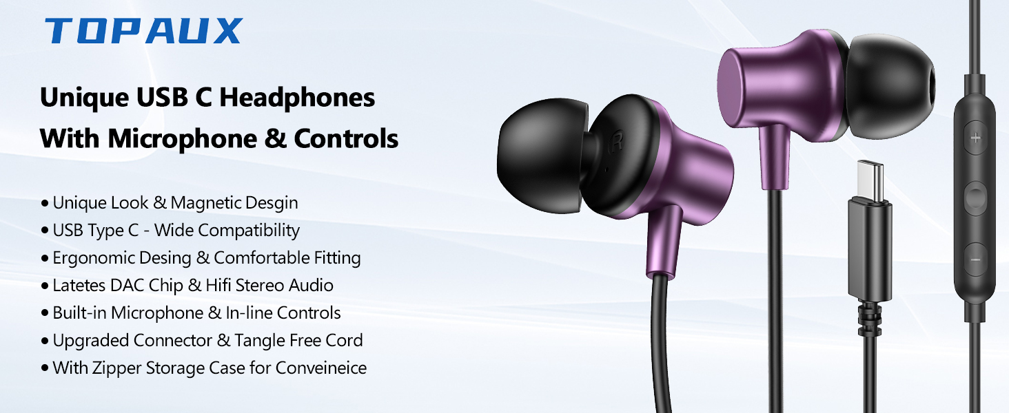 USB C Headphones for iPad A16 11 10 Noise Canceling in-Ear Wired Earbuds with Mic Volume Control