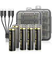 ORICO Ener-G Lithium-ion Battery Rechargeable AA Batteries with Tpye C Charging Cable 4-Pack Double ...