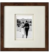 Yaetm 12x12 Square Picture Frame Matted to 5x7, Double Floating Ivory Mat, Brown Wood Grain Photo...