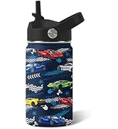 Racing Car Gifts for Boys - 12oz Kids Water Bottle with Straw Lid, Stainless Steel Insulated Bott...