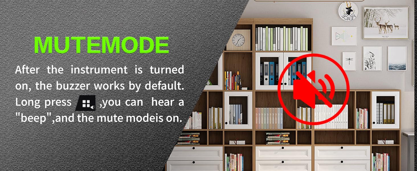 mute mode: long-press the key to activate it and disable the buzzer