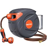 New Retractable Garden Hose Reel 1/2 inch x 33 ft 9 Pattern Nozzle Wall-Mounted Any Length Lock A...