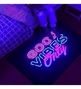 Manicer Neon Area Rug, Blacklight Good Vibes Only UV Reactive Non-Slip Door Throw Rug Fluorescent...