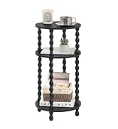 AWASEN Small Round Side Table, Black End Table with 3-Tier Open Shelf for Small Spaces, Round Bed...