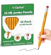 V-Opitos Jumbo #2 HB Pencils - 14 Pack Triangle Pre-sharpened Wood-Cased Pencils with Top Erasers...