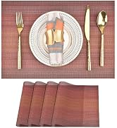 SLKQG Placemats Set of 4 - Easy Clean Washable Vinyl Placemats - Wipeable Heat Resistant Table Ma...