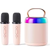 voijump Mini Karaoke Machine for Kids Adults, Portable Bluetooth Karaoke Speaker with 2 Wireless ...