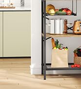 iabifo L-Shaped Bakers Rack with Power Outlet, 6-Tier Microwave Stand with Open Storage, Coffee B...