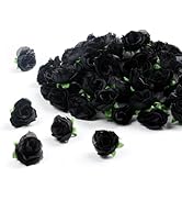 SITUMEIZI 100 Pcs 1.3 inches Mini Black Rose Head Small Black Flowers Artificial Fake Flower for ...