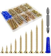 Wensilon (385PCS) Flat Head Yellow zinc Wood Screws, Quick Metal self Tapping Flat Head, Equipped...