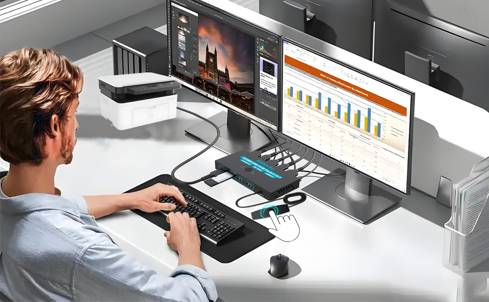 HDMI KVM Switch 1 Monitors 2 Computers with USB 3.0