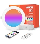 12Pack 6Inch Smart LED RGB Recessed Lighting ,Color Changing Canless Downlight,2700K-6500K, 2.4GH...