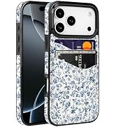 Obbii for iPhone 18 Pro Case Wallet with Card Holder Women Men,Blue Floral | with 2 Card Holder, ...