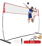 ZEALFEEL Volleyball Net, 12FT Training Set with 3-Level Adjustable Height (8'/7.4'/6.6'), Freesta...