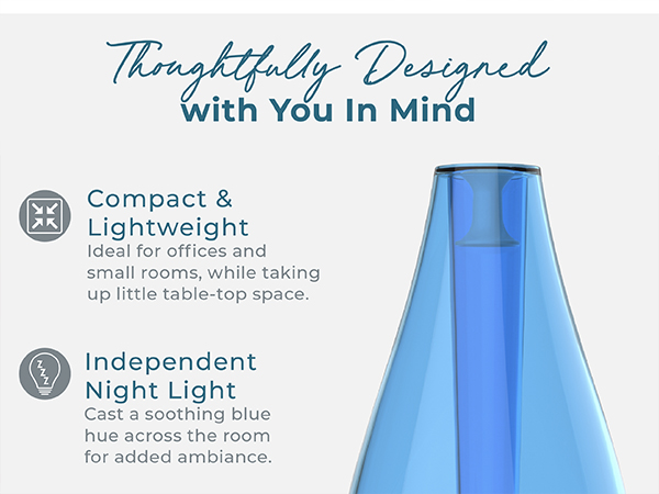 thoughtfully designed transparent tank night light whisper quiet auto shut off compact lightweight