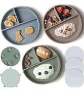 Moonkie Suction Plates for Baby | 100% Silicone BPA-Free Baby Plates with Lids and Food Cover | D...