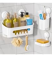 LEVERLOC Shower Caddy Suction Cup Set Shower Organizer &amp; Soap Holder &amp; Toothbrush Holder, Bathroo...