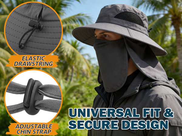EINSKEY Sun Hat, elastic drawstring + chin strap, universal fit for outdoor trips.