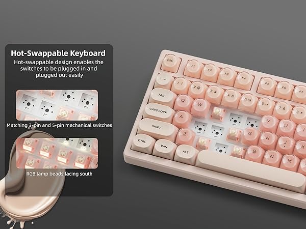 Pink Mechanical Gaming Keyboard 75% with Color Multimedia Display Jelly Keyboard Wired