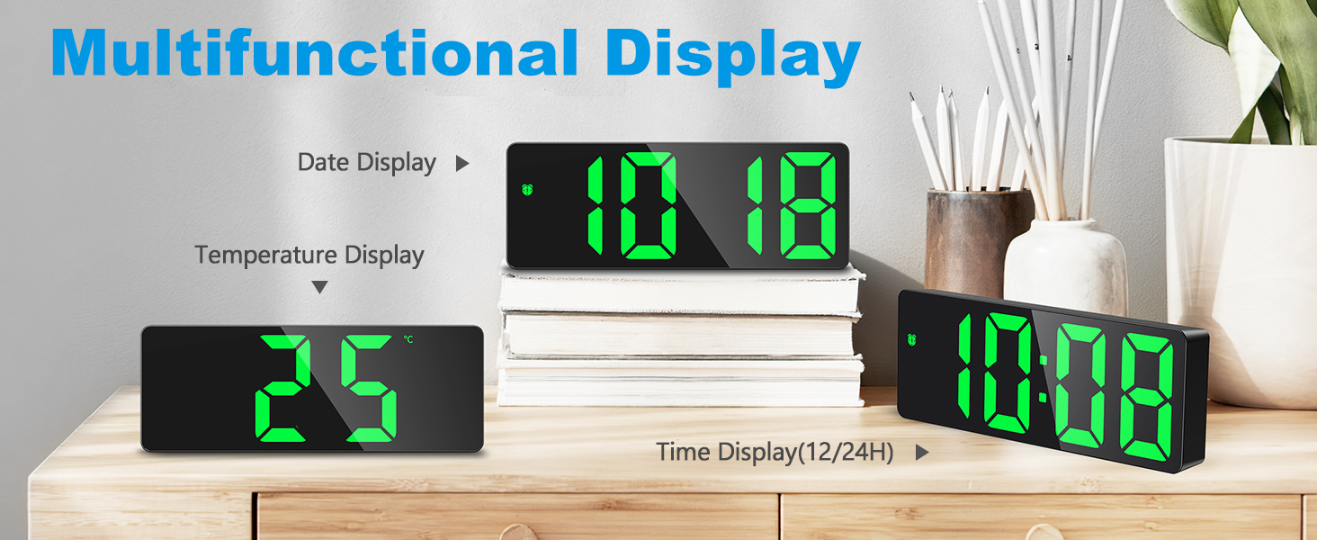 Digital Alarm Clock Large Display, LED Alarm for Bedroom, Type-C/Battery Powered Bedside Alarm Clock