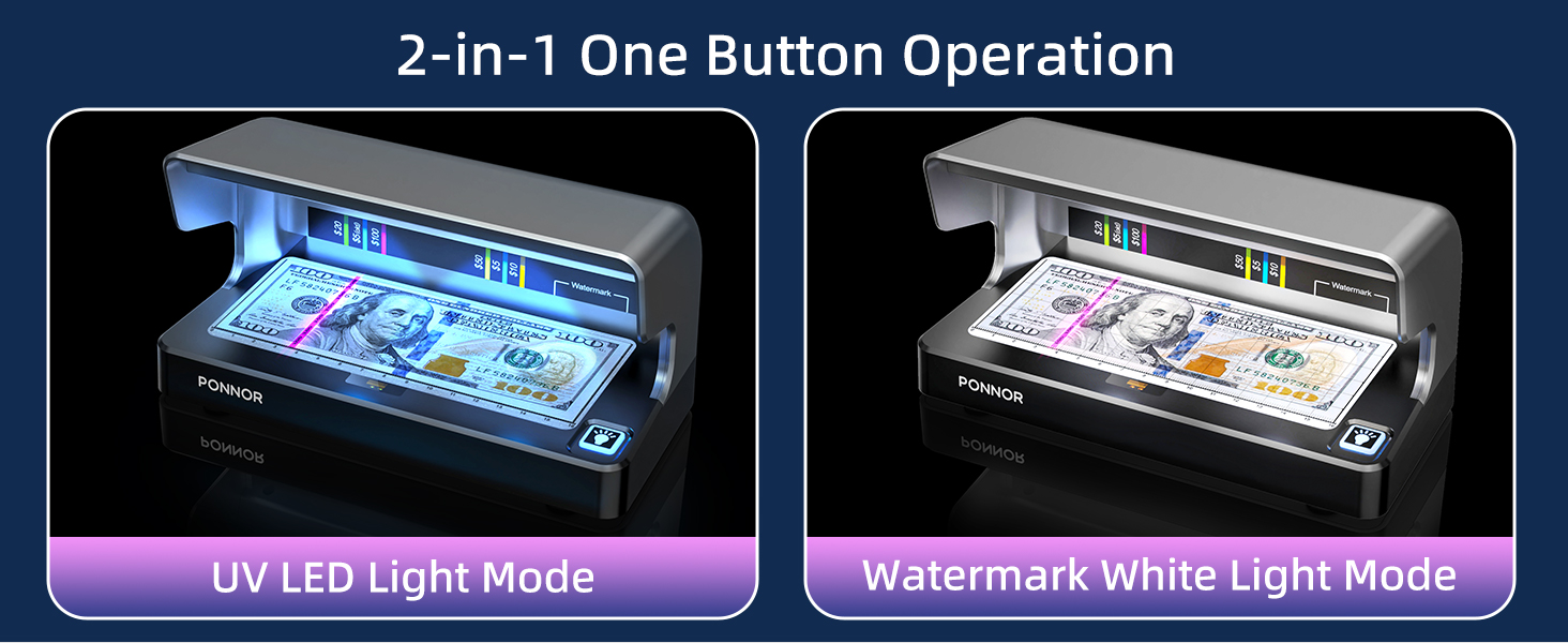 PONNOR AL-12 Counterfeit Bill Detector Money Checker Machine with Dual UV LED Light