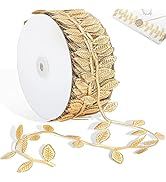 Naidiler Gold Leaf Ribbon, 40 Yards Artificial Gold Leaf Trim for DIY Crafts, Wrapping, Wedding C...
