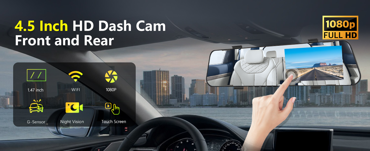 Rear View Mirror Video Recroder Car DVR 4.5" Mirror Dash Cam Backup Smart Rearview Front and Rear