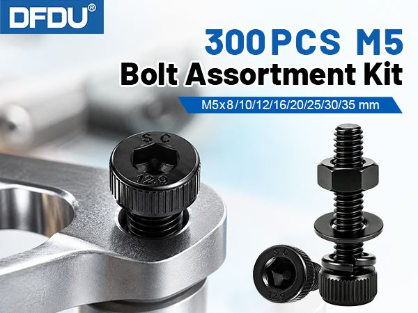 DFDU 300PCS 12.9 Grade Alloy Steel M5 Hex Socket Head Bolts Assortment Kit
