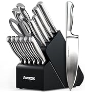 Astercook Knife Set, 15 Piece German Stainless Steel Kitchen Knife Set with Built-in Sharpener, O...