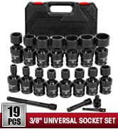 LLNDEI 3/8" Drive Universal Impact Socket Set, 19 Pieces CR-MO Swivel Socket Set, Metric(8-22mm) ...