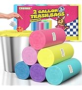 T.FORING Mini Trash Bags 2 Gallon - 150 Count Small Garbage Bags Unscented,7.5 Liter Colored Plas...