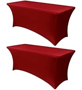 Obstal 6ft Stretch Spandex Red Table Cover for Standard Folding Tables - 2 Pack Universal Rectang...