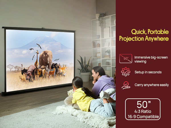 Portable Projector Screen Portable Floor Standing Fold-Out Roll-Up Tripod Manual, Mobile