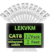 LEKVKM Cat8 Ethernet Cable 1FT-12Packs S/FTP Outdoor&amp;Indoor Heavy Duty High Speed Cat8 LAN Networ...