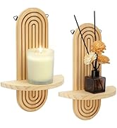 LESES Bohemian Wood Candle Sconces Set of 2 - Wall Mounted Candle Holders Art Decor, Rustic Farmh...