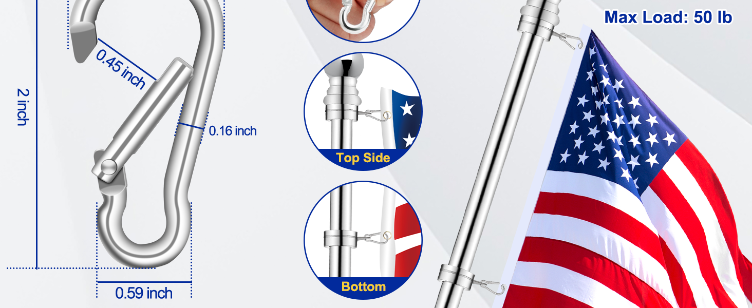 Aluminum Alloy Flag Pole Clip Spring Snap Hooks | Replaceable Flagpole Hardware Accessories