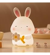 KinYiLO Bunny Night Light for Kids, 3 Level Dimmable Rabbit Nursery Nightlight, 1200mAh Soft Sili...