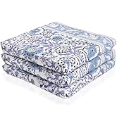 CPC Indigo Blue Hand Block Print Waffle Kitchen Towel Set of 3-16 x 28 Inch Ultra Absorbent Quick...