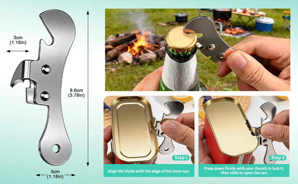 Stainless steel multi-tool opener with usage steps