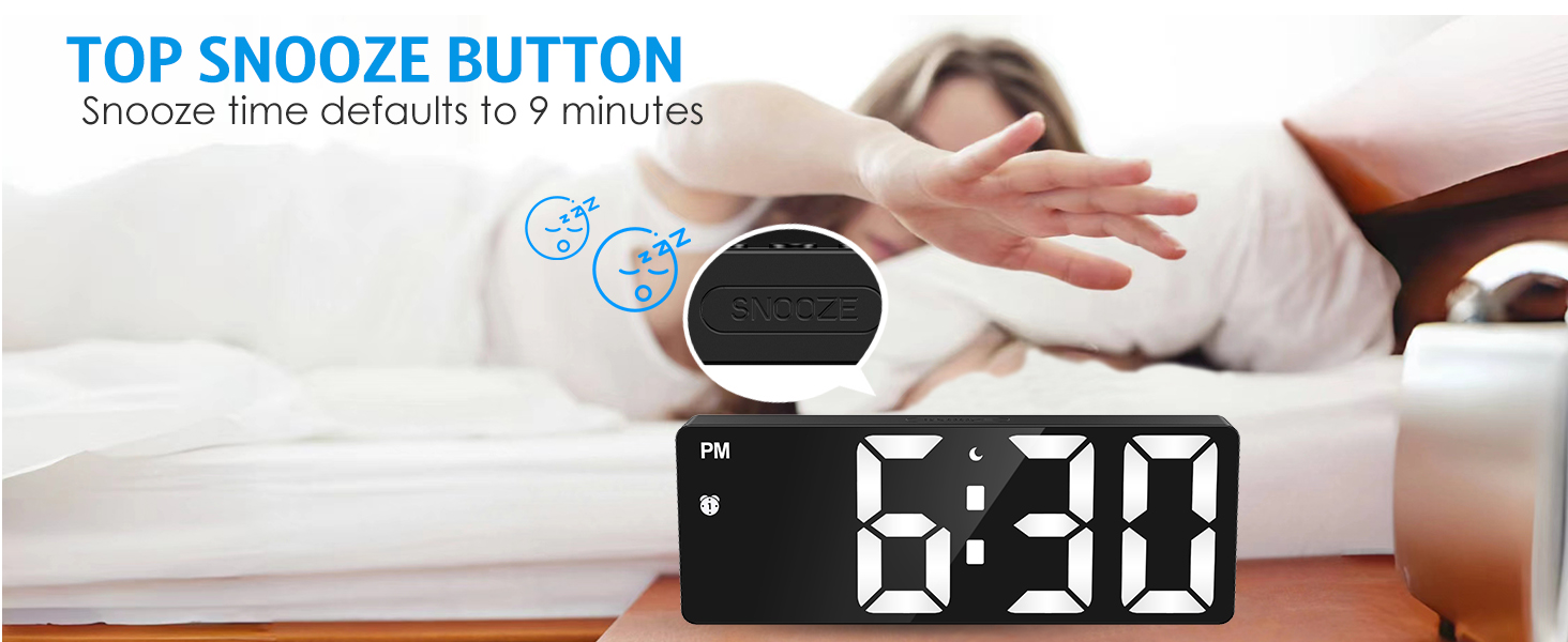 Digital Alarm Clock Large Display, LED Alarm for Bedroom, Type-C/Battery Powered Bedside Alarm Clock