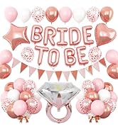 Rose Gold Bachelorette Party Decorations, Bride To Be Bridal Shower Balloons Decorations, Pink Wh...