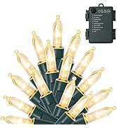 WATERGLIDE 50 LED Outdoor Christmas Lights, 16 FT Battery Operated Mini String Lights with 8 Mode...