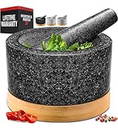 Priority Chef Heavy Duty Mortar and Pestle Set with Bamboo Base, Large 2 Cups, 100% Natural Grani...