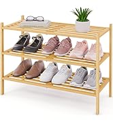Smiry Bamboo Shoe Rack 3-Tier, Stackable Wooden Shoe Organizer for Entryway &amp; Closet, Free Standi...