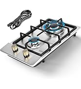 Llamaviva 12 Inch 2-Burner Built-in Stainless Steel Gas Cooktop - 3750/12250BTU Dual Fuel LPG/NG ...