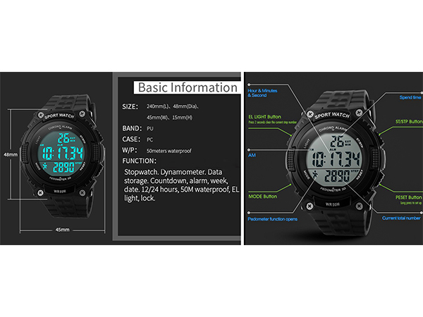 Unisex Pedometer Watches Military Multifunctional 