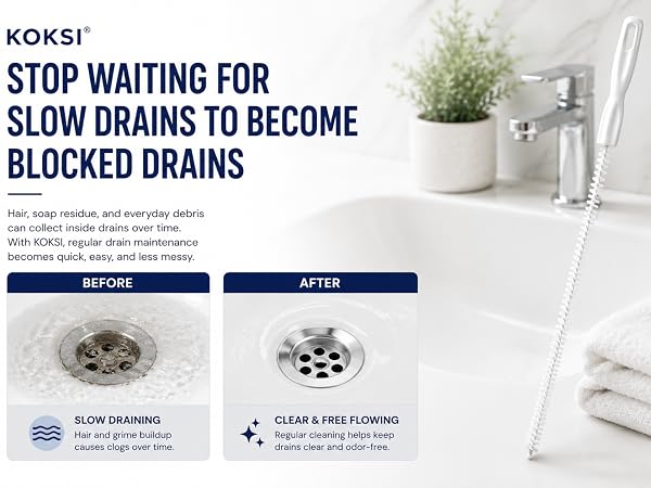 flexible drain brush helps remove hair, soap residue and everyday debris from slow-draining sinks.