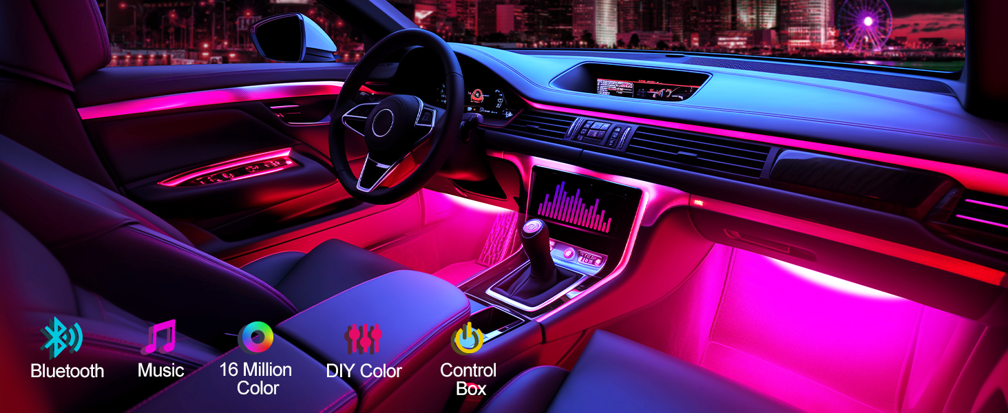 YiLaie Smart Car LED Lights Interior with App Control