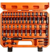 HORUSDY 1/4'' Drive Master Impact Socket Set with Ratchet Handle, 56-Piece SAE &amp; Metric, Extensio...