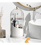 Toothbrush Holder with Sliding Lid, 360° Rotating Makeup Brush Storage Rack - Waterproof and Dust...